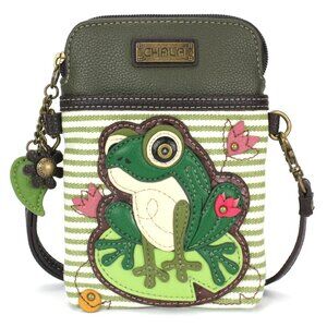 NWT Cellphone Xbody (Crossbody Purse) Green Stripe Adjustable Strap - Lily Frog